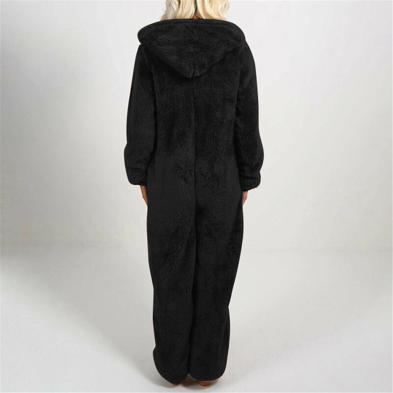 Damski pluszowy Romper jesienno-zimowy flanelowa piżama z długim rękawem na szyję czapka z zamkiem i ciepłe damskie odzież nocna odzież domowa