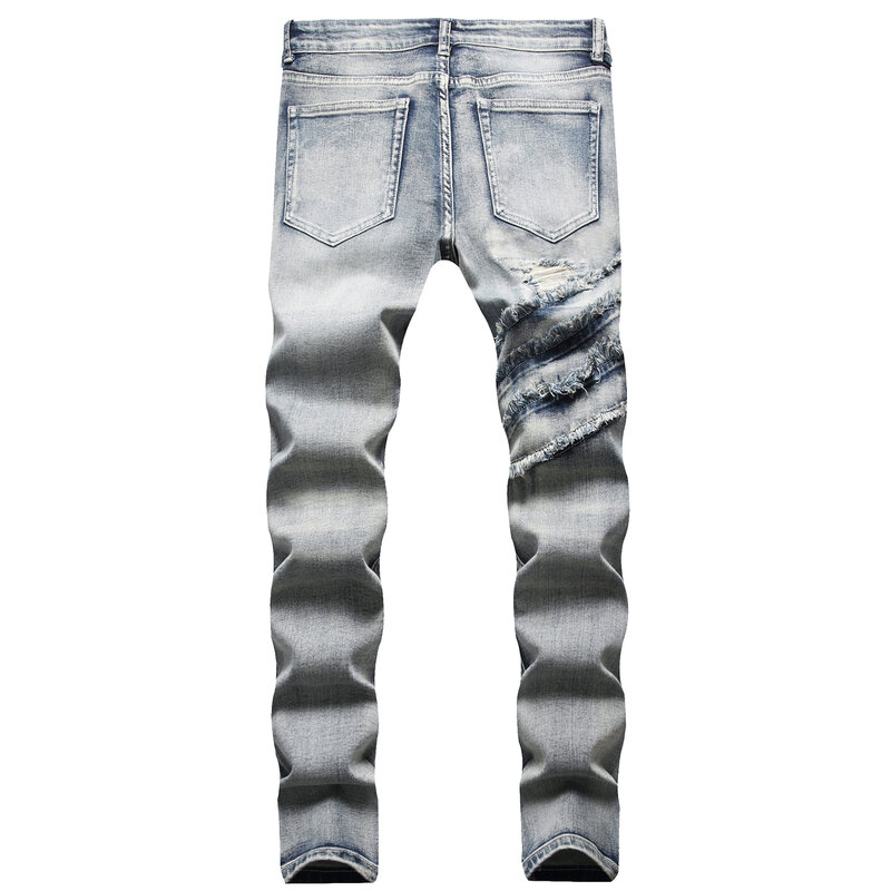 Jeans de borda crua dobrável, estilo europeu e americano, processo de suéter completo, slim-fit, jeans de água, emenda, novo, outono, 2022