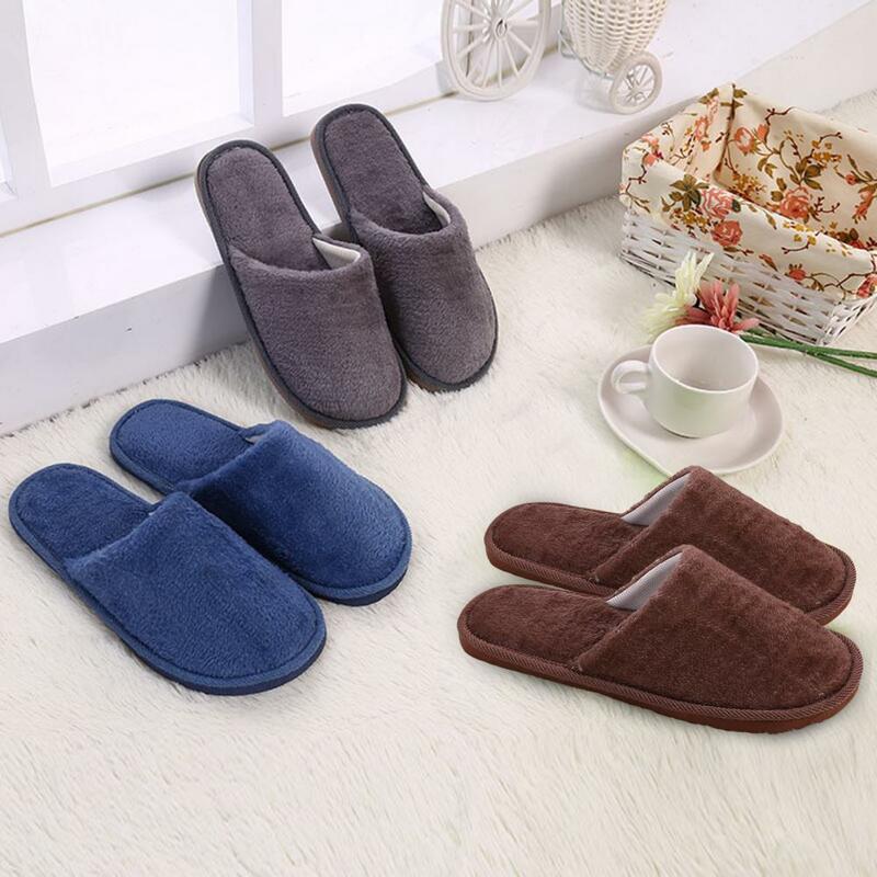 1 Pair Home Slippers Plush Slip-on Soft Soles Indoor Slippers Autumn Winter Flat Heel Anti Skid Couple Slippers Floor Footwear