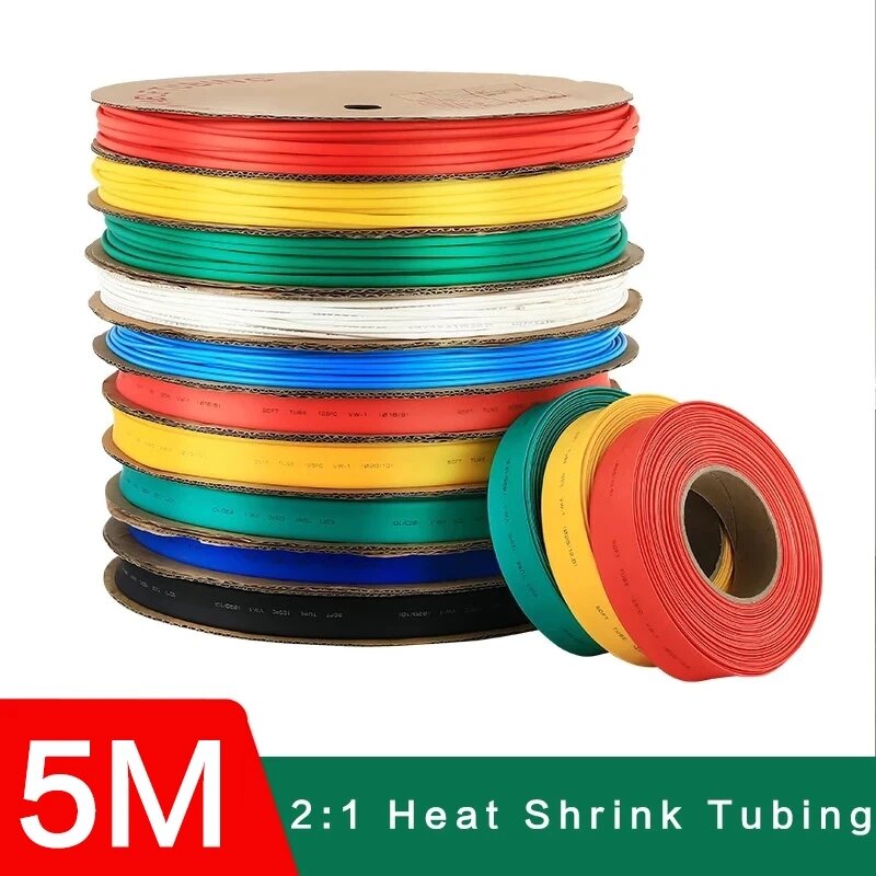 Heat Shrink Tubing Wrapping Tube Kit, isolamento de fiação de proteção do cabo, shrinkable bainha, 5 metros, 1mm, 2mm, 3mm, 4mm, 5mm, 6mm, 8mm, 10 milímetros, 12 milímetros, 14 milímetros