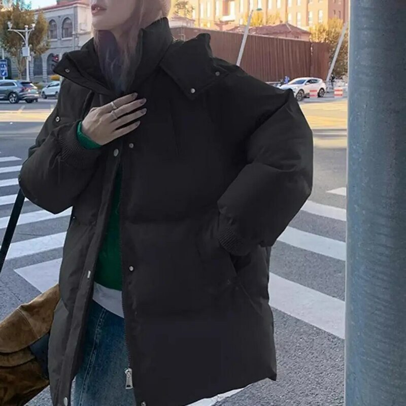 Женское утепленное пальто из хлопка, Женское зимнее хлопковое пальто с капюшоном и толстой подкладкой, ветрозащитное теплое, с эластичными манжетами, средней длины
