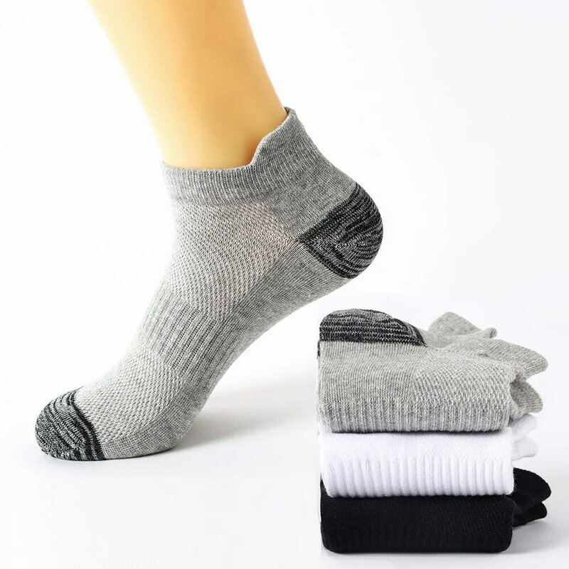 6 Pairs High Quality Men Ankle Socks Breathable Cotton Sports Socks Mesh Casual Athletic Summer Thin Cut Short Sokken Size 38-48