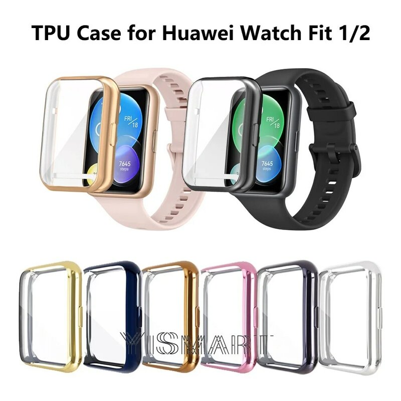 Funda protectora galvanizada de TPU para Huawei Watch Fit 1/2, Protector de pantalla, accesorios de carcasa de silicona para Huawei Fit nuevo