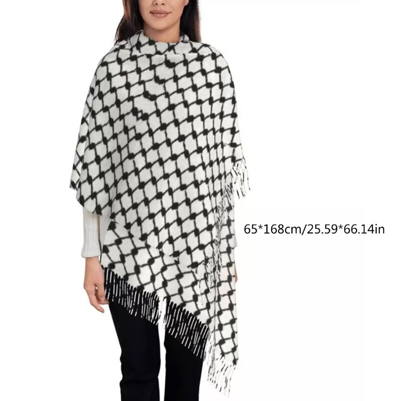 Houndstooth Pattern Muslims Headscarf for Hot Outdoor Lightweight Keffiyeh with Tassels for Men Religious Gatherings