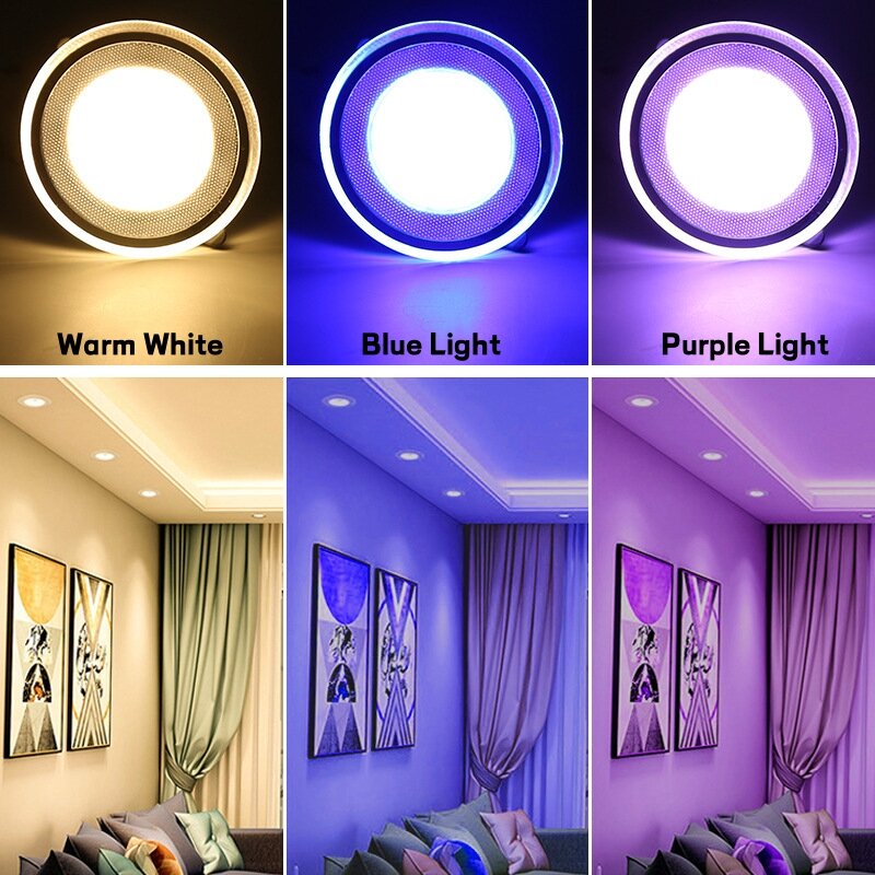 Luces LED empotradas intercambiables de 3 colores, lámparas de Panel de techo coloridas redondas de 5W, iluminación de punto para sala de estar, blanco cálido/natural/frío