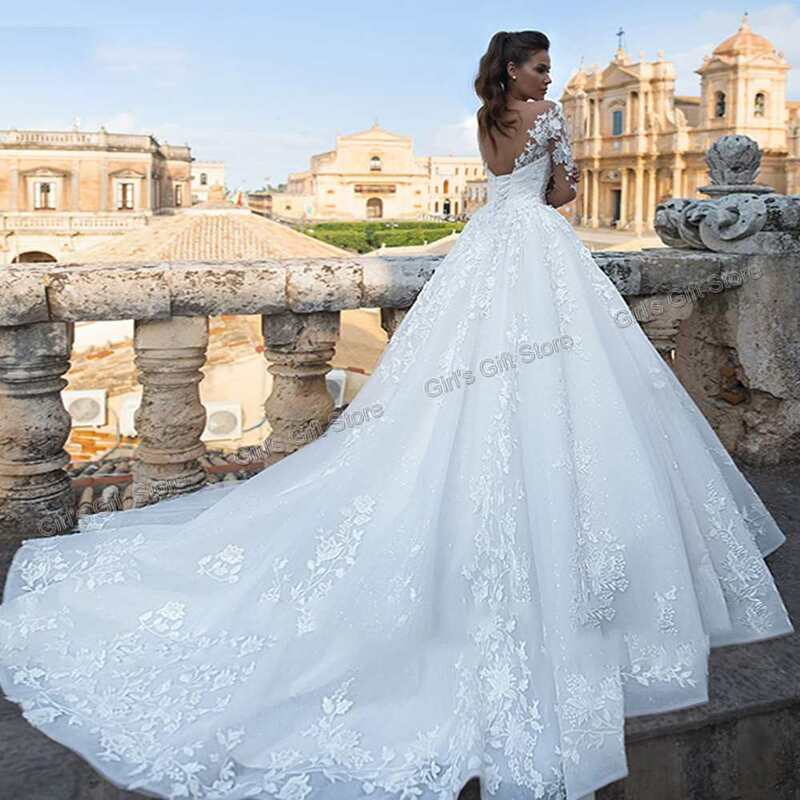 Gaun pernikahan elegan untuk wanita manik-manik renda Applique seksi V-Neck gaun pernikahan putri Vestidos De Novia menyesuaikan