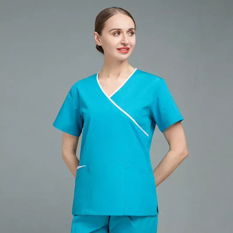 Conjunto de uniforme de enfermera Unisex, ropa de trabajo de manga corta para salón de belleza, Camisa ajustada de Enfermería Médica
