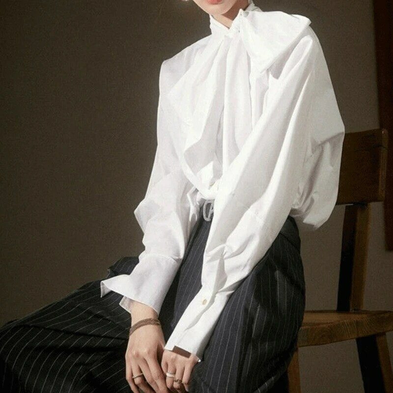 2024 nuova estate elegante moda oversize dolce camicia da donna sciolto Casual solido irregolare fiocco bottone manica lunga Y2K Chic top