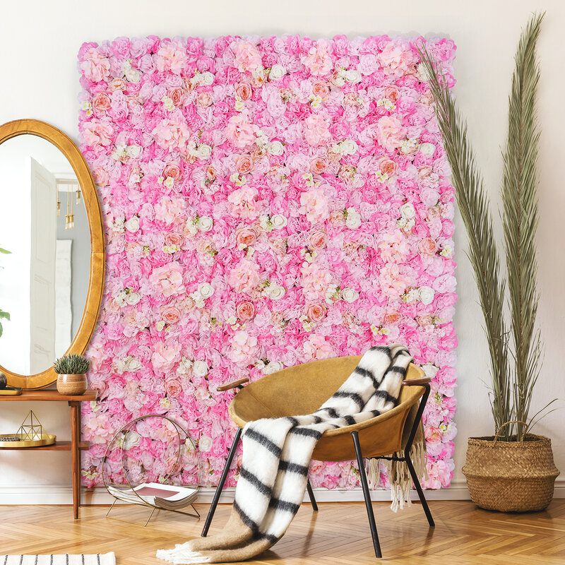 Painel de parede rosa artificial, 3D Flower Backdrop para casa, salão, festa de casamento, chuveiro nupcial, decoração interior e exterior, 6PCs
