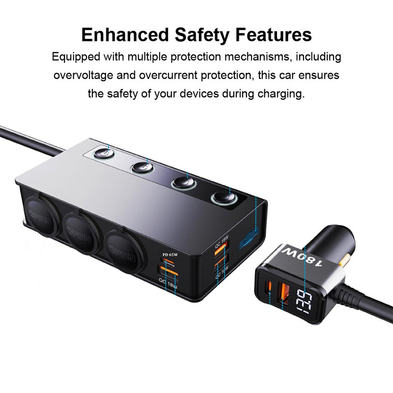 Black Multi-protection Car Cigarette Lighter Adapter For Safe Usage Durable Convenient Car Recharger
