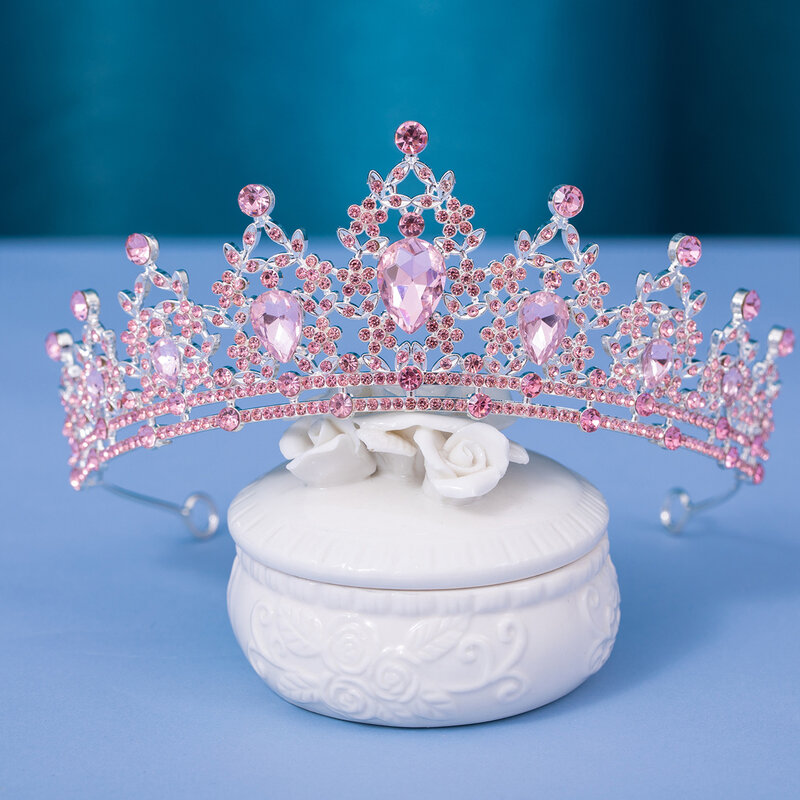 Bando Ratu mahkota barok pengantin hiasan kepala manis dengan berlian imitasi mewah untuk Cosplay pesta dansa topeng