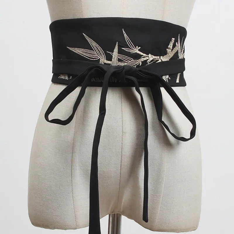 Faja de cintura de Estilo Vintage bordado japonés para mujer, corsé ancho, vestido Yukata, accesorios Haori Obi Yukata, pretina