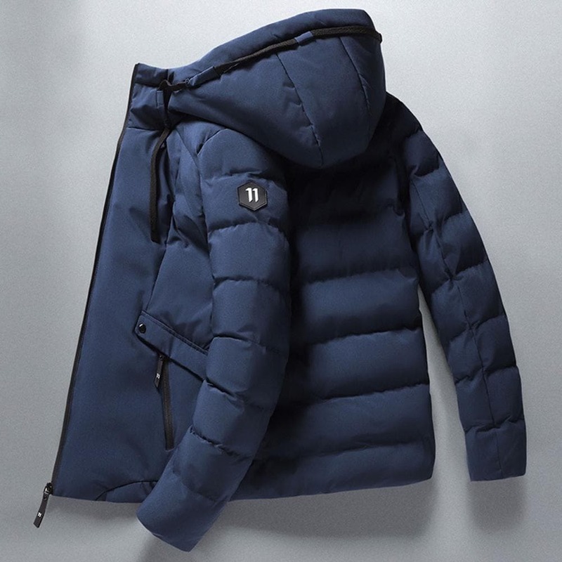 Jaket bertudung untuk pria, mantel mode musim dingin tahan angin hangat pria, jaket ritsleting tebal s warna polos dengan M-3Xl