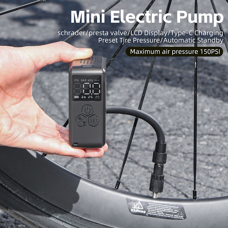 WEST BIKING-minibomba de aire eléctrica portátil para bicicleta, inflador de neumáticos de 150PSI, con pantalla LCD