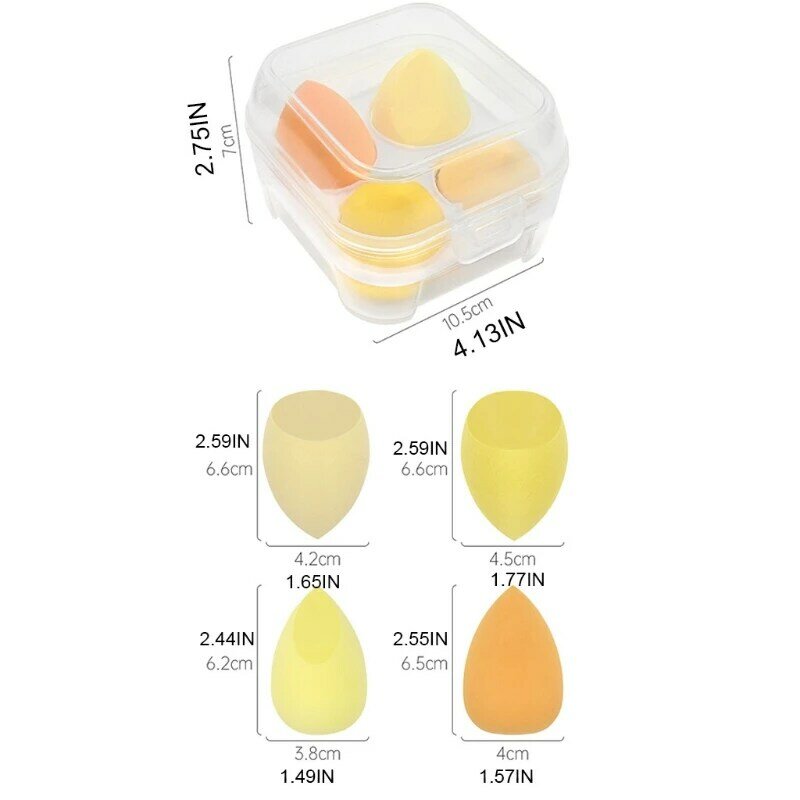 4 Pcs Makeup Sponges Blender Set - Professional Beauty Sponge Foundation Blending Blender Beauty Egg with Egg Case M76F
