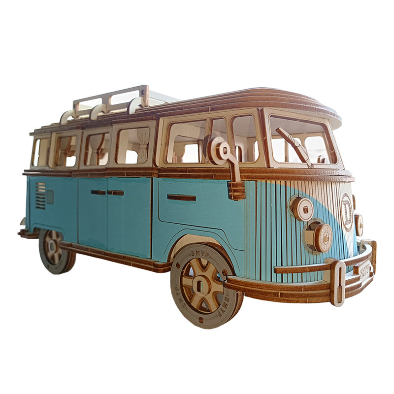 3D Car Wooden Puzzle Retro Bus Camper Van Sailboat Airplane House Model DIY Kids Learning Educational Toys For Children Girls