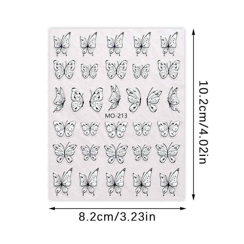 Minimalista e realista branco borboleta etiqueta do prego, 3D Manicure decalques, Art Design, acessórios de decoração, auto-adesivo
