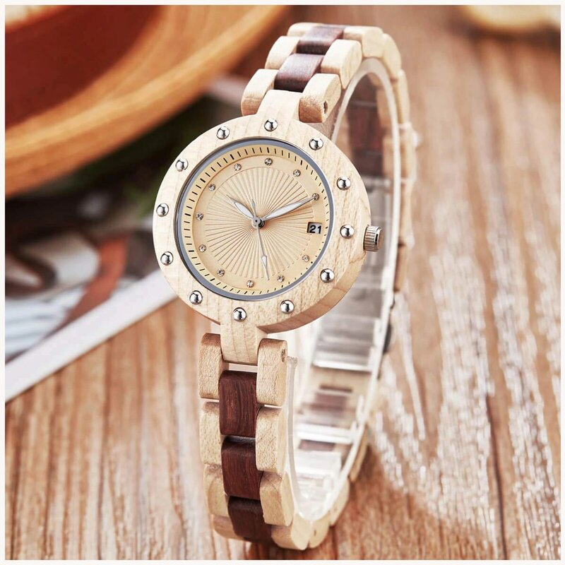 FANDAO Wood Watch Women quartz wristwatches Rosewood Walnut Rose Wooden Wrist Clock Bracelet Watches
