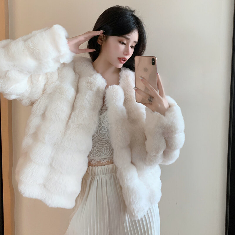 2023 moda zimowa płaszcz ze sztucznego futra kobiet koreańska moda ciepłe płaszcze z piór sweter krótki płaszcz damski eleganckie stroje nowe