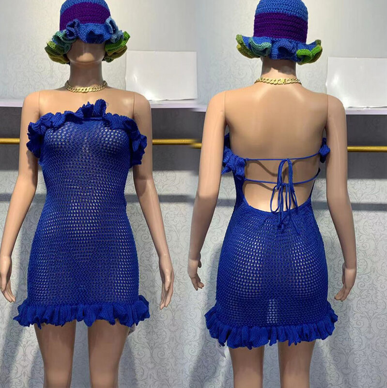 Женский трикотажный комплект из 2 предметов, шапка и мини-юбка, модное Повседневное платье без бретелек, подходящие костюмы