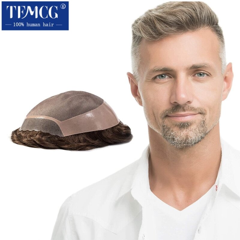Mono Silk Top & Pu Front And NPU Back Breathable For Male Hair Prosthesis 100% Natural Human Hair Toupee Men Wig Exhuast Systems