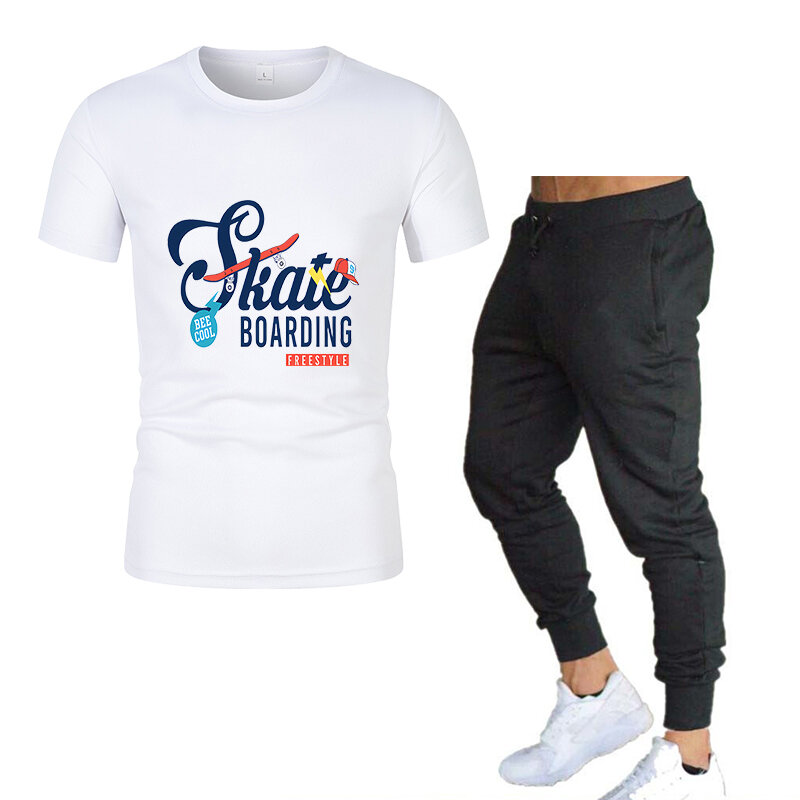 Camiseta de manga curta estampada em letras de beisebol masculina e calça running, conjunto esportivo casual, primavera, verão, 2