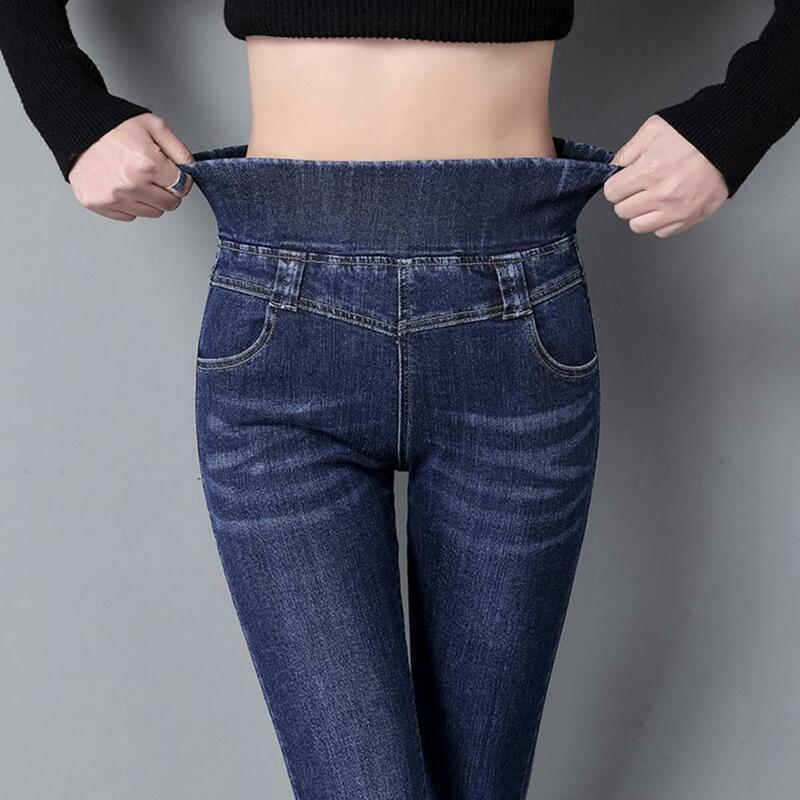 กางเกงยีนส์เอวสูงของผู้หญิงใส่สบายกางเกงรัดรูปมีสไตล์กางเกงยีนส์ยืดทรงสลิมฟิตสำหรับผู้หญิงแฟชั่น