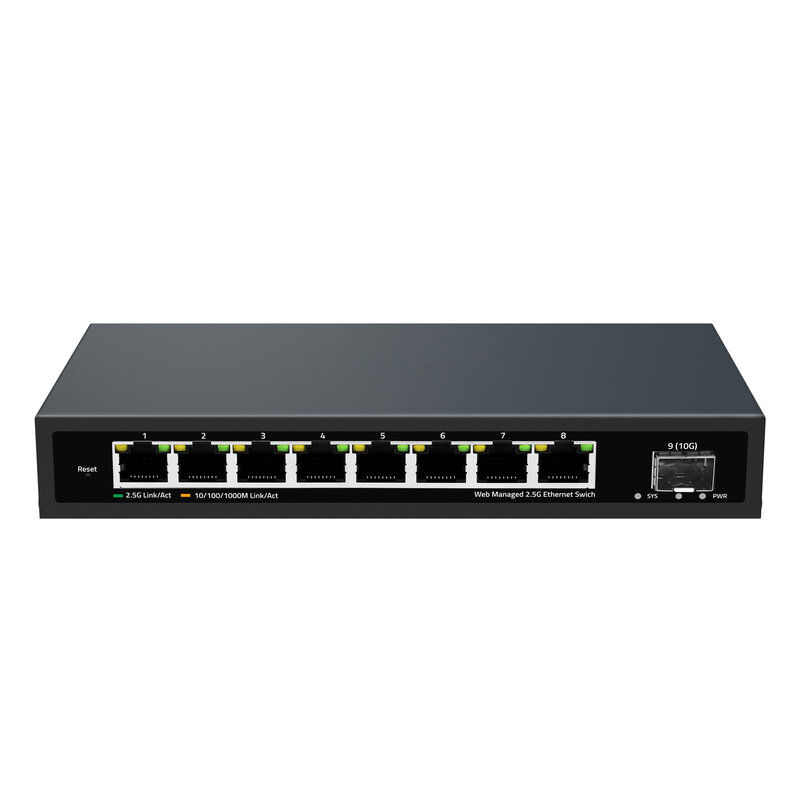 5/8-portowy zarządzany przełącznik Ethernet 2,5G z 10G SFP, 8 portów podstawowych 2,5G, 100/1000/2500 Mb/s, metalowy bezwentylatorowy przełącznik sieciowy