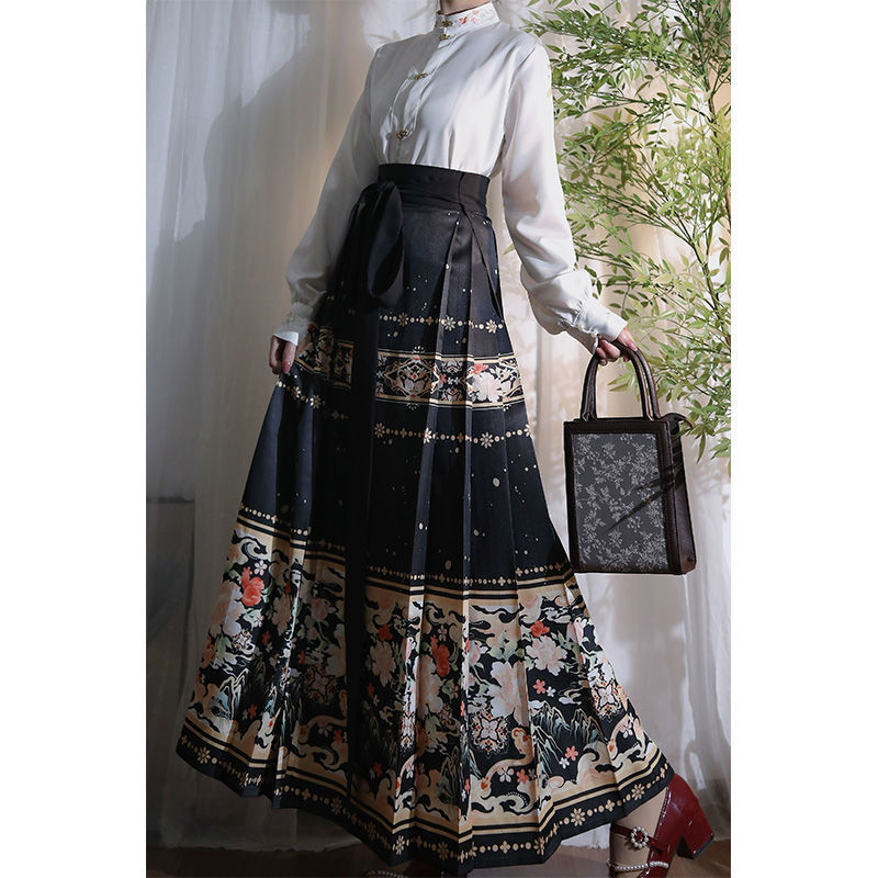 Spódnica damska w stylu Vintage plisa orientalna sukienka tradycyjna końska spódnica spódnica Hanfu chińska dynastia Ming odzież