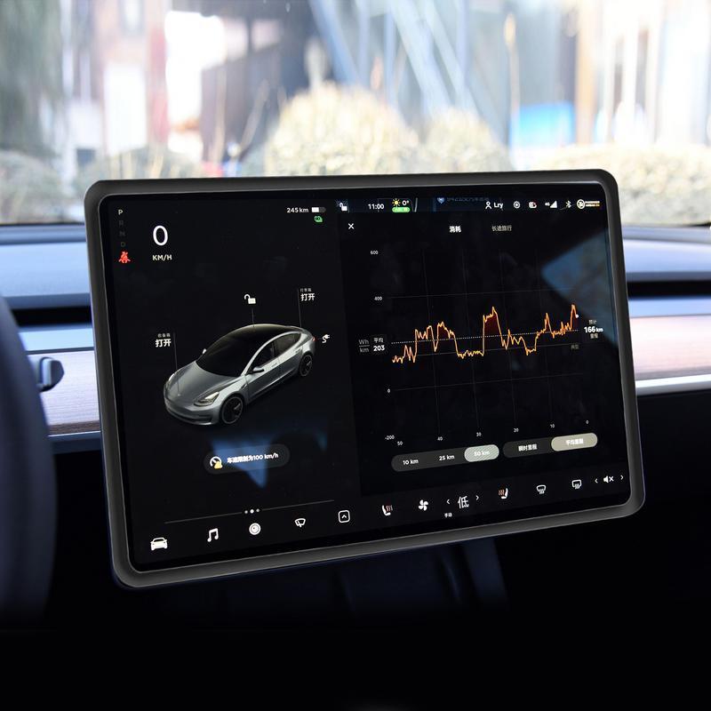 Selubung layar sentuh kontrol tengah mobil, bingkai pelindung layar navigasi mobil untuk Model 3/Y modifikasi dekorasi Interior mobil