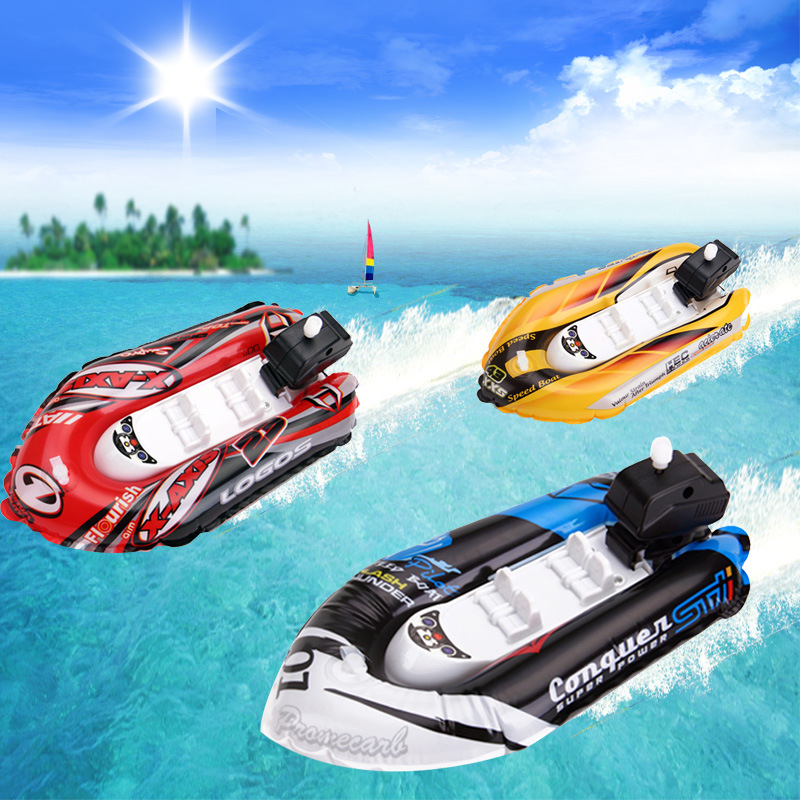 Inflatable Paddle Boat Wind Up Powered Speedboat Toy Swimming Pool Water Toy Baby Bathing Clockwork Toy