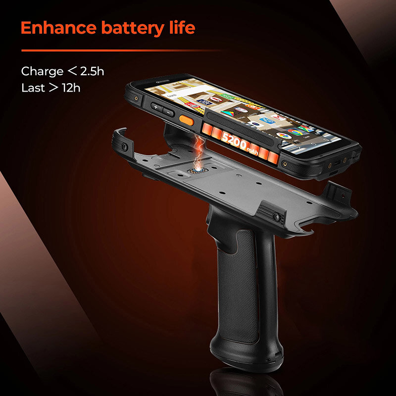 Barcode Scanner portátil com pistola Grip, Android 11 computador móvel, PDA robusto, 5.5"