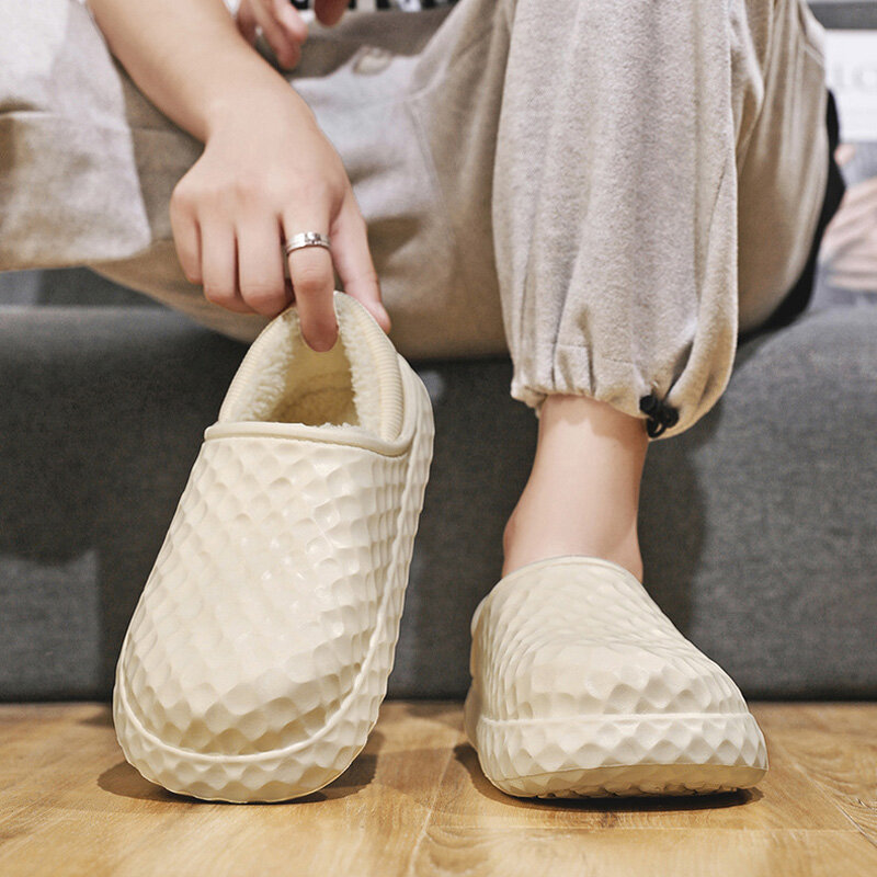 Zapatillas sencillas de algodón para hombre, zapatos de suela gruesa, antideslizantes, suaves, elásticos y cómodos, para interiores, Invierno