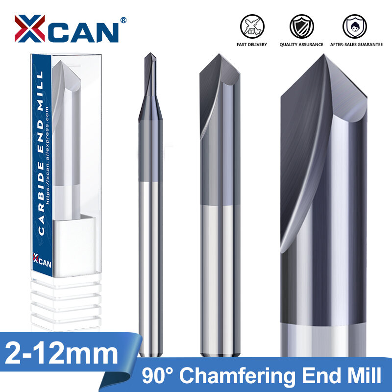XCAN Chamfer End Mill 90 Derajat 2-12Mm 2 Flute Chamfer Cutter Chamfer Router Bit Carbide End Mill CNC Mesin Milling Cutter