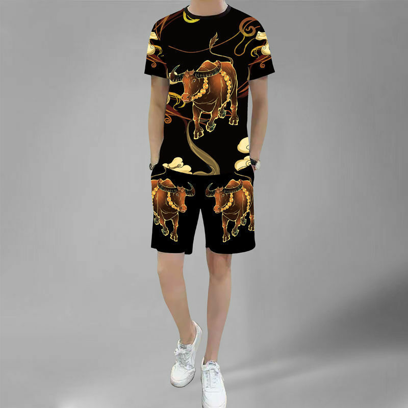 Nova impressão 3d dragão verão terno masculino roupas 2 peça roupa de roupa esportiva de manga curta streetwear camiseta conjunto agasalho