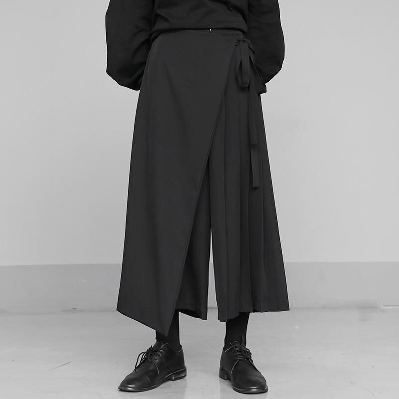 Deeptown-Pantalon Gothique Plissé Noir pour Femme, Jupe Vintage Baggy Harajuku, Patchwork FjJapanese Y2k Streetwear, Style Jambes Larges