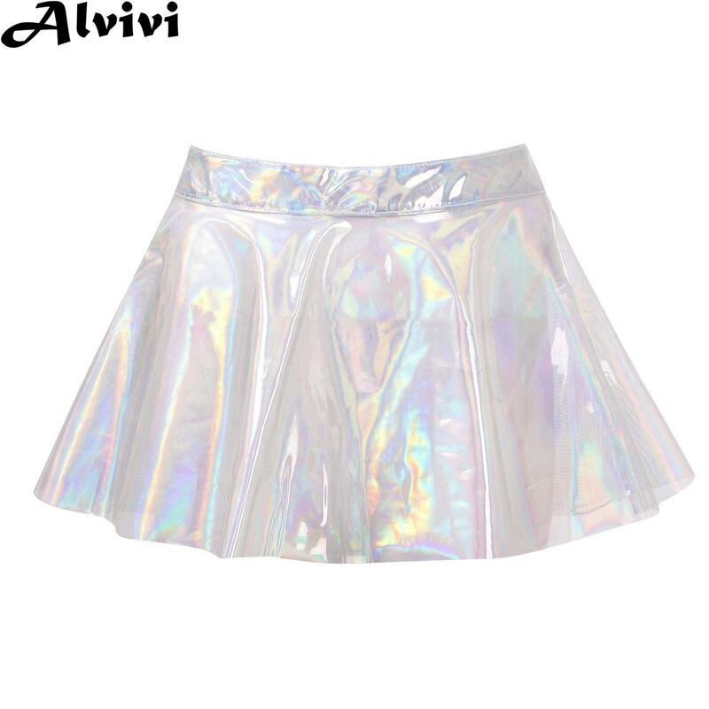 Mini jupe évasée transparente pour femmes, Costume de danse, taille haute, avec fermeture éclair