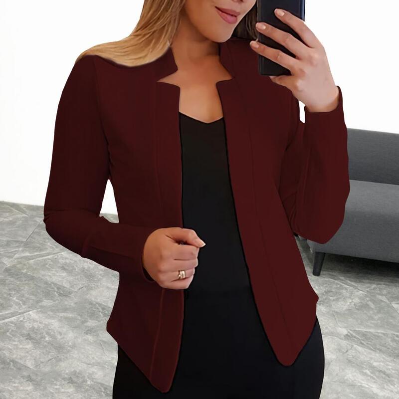 Women Blazer  Long Sleeves   Jacket Blazer Office Work Notched Collar Open Stitch Cardigan Blazer