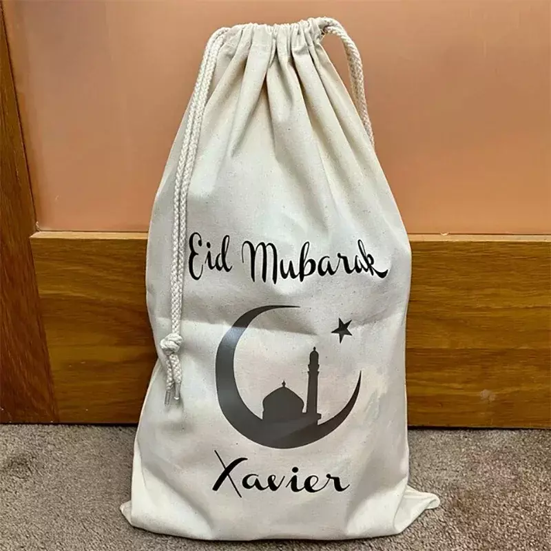 SN1 Personalised mosque Eid Mubarak sack Ramadan Kareem friend family children kid boy girl present gift bag
