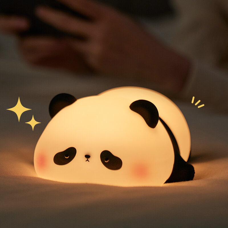 Panda levou luz noturna, silicone, usb recarregável, toque, para o quarto, decoração, presente para as crianças