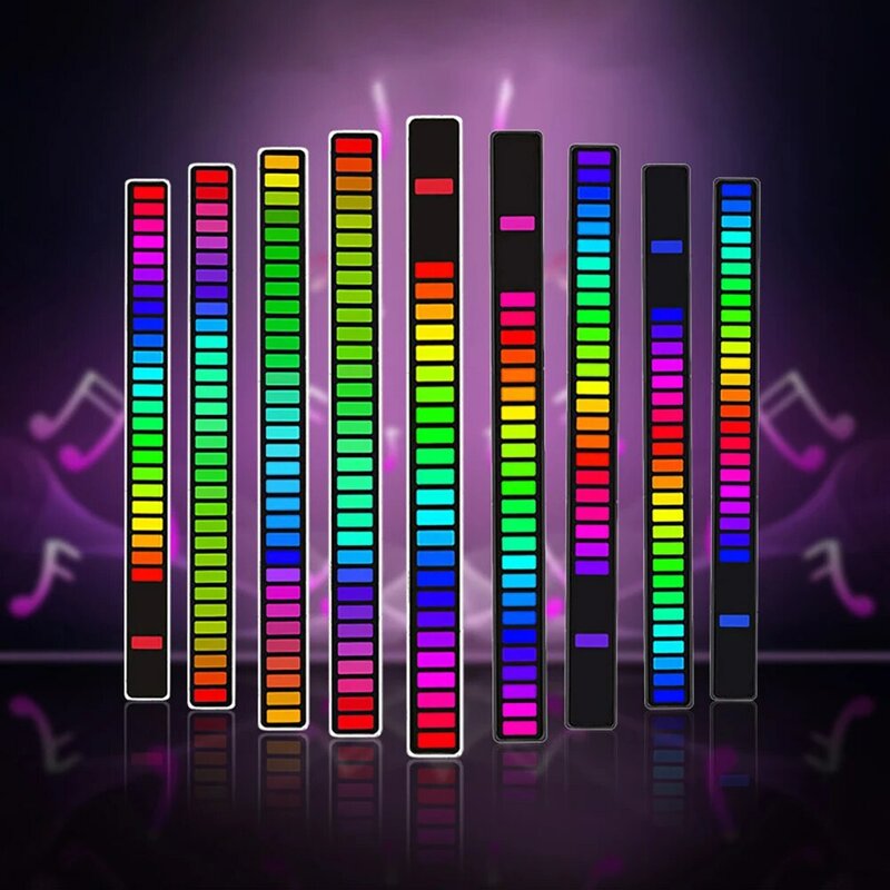32 LED Music Sound Control Pickup Light RGB Colorful Strip Light Rhythm Lamp Atmosphere Nightlight For Audio Bar Car Game Decor