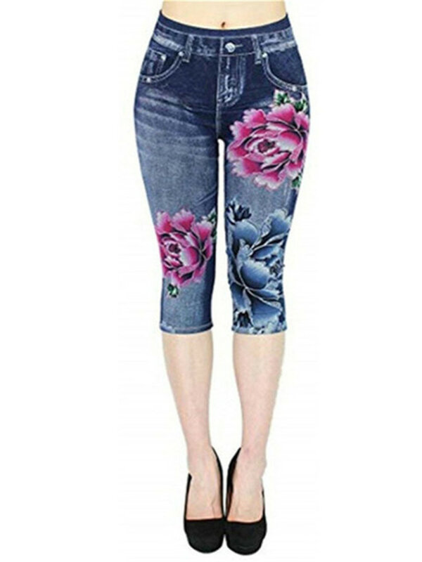 VISNXGI-Leggings Capri con estampado floral para mujer, pantalones cortos sin costuras, cintura alta, efecto realce
