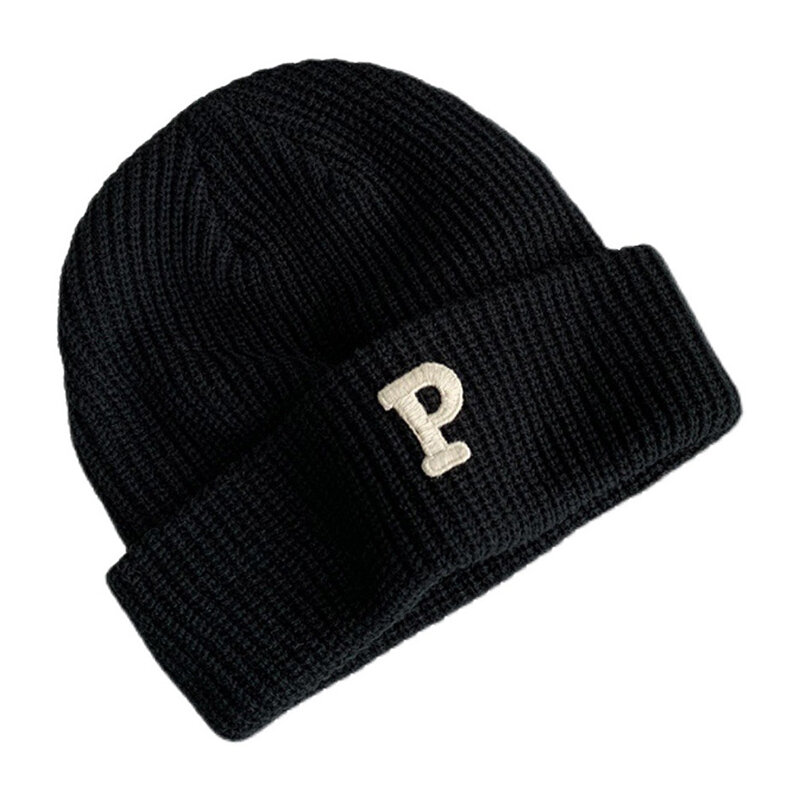 Chapéu de malha unissex com letra P para mulheres, gorro casual, grosso e quente, hip hop, esportes, esqui, moda, inverno
