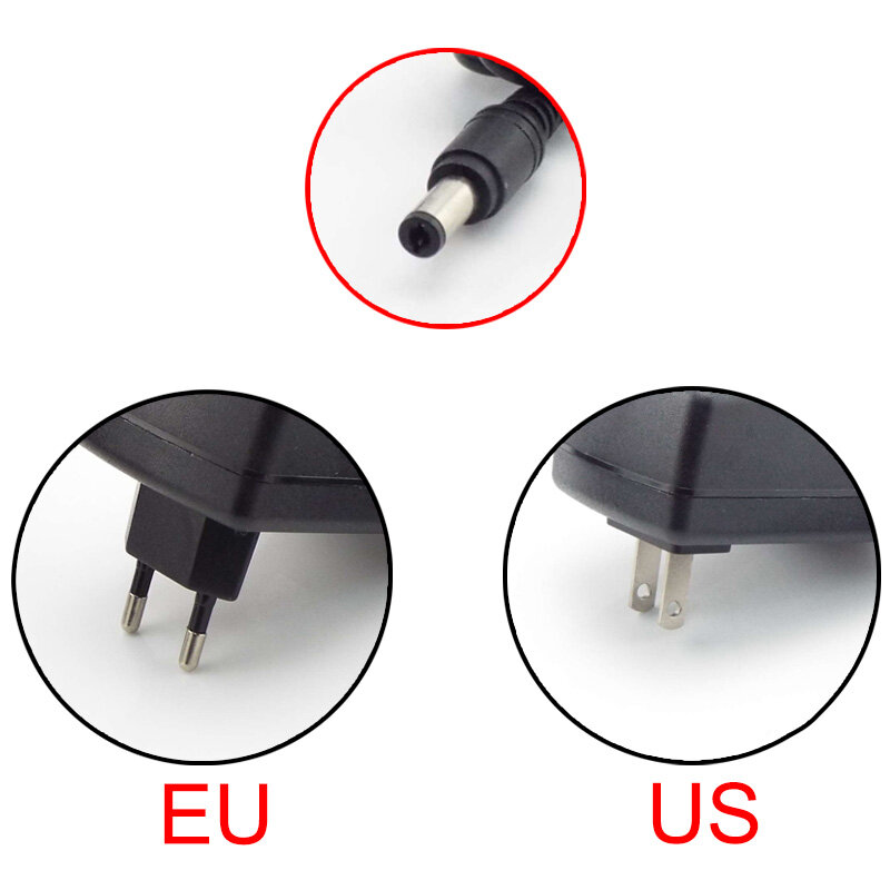 Adaptador de alimentação Plug Converter para LED Strip Light, CCTV Charger Switch, AC 100V-240V, DC 8V, 1A, 1000ma, 5.5x2.5mm, US, EU Plug