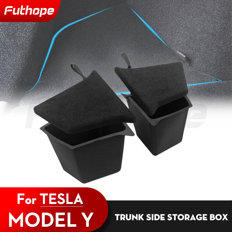 Боковая коробка для хранения Futhope для багажника автомобиля Tesla Model Y 2018-24, полый чехол-органайзер, флокирующий коврик, разделительная доска для складирования и поддержания порядка
