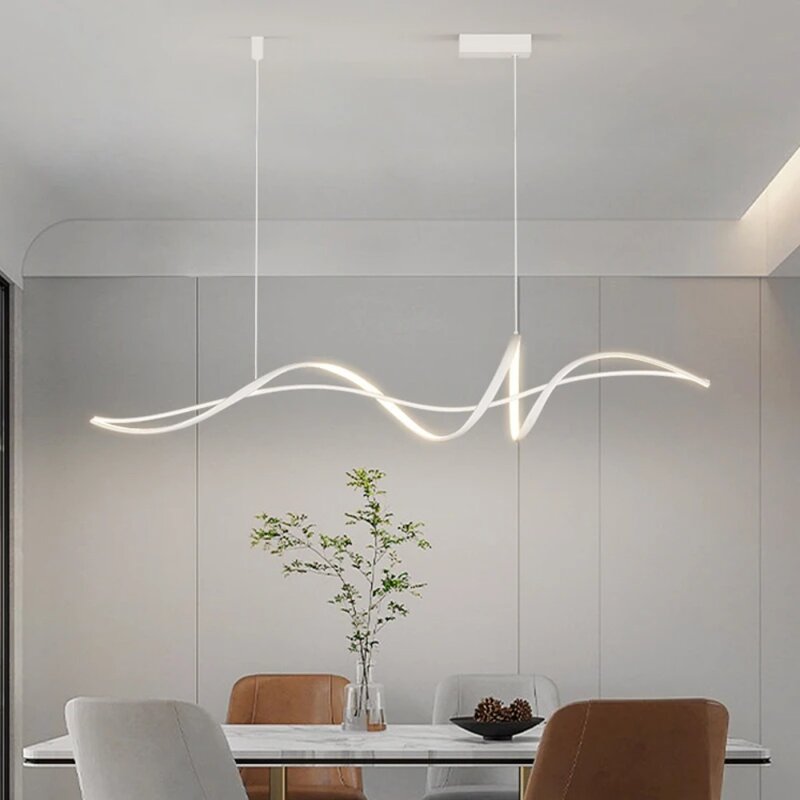 Modern Minimalismo LED Pendant Lamp, Sala de jantar, Cozinha, Bar, Sala de estar, Quarto, Curva preta Chandelier Design, Pendurado Luz