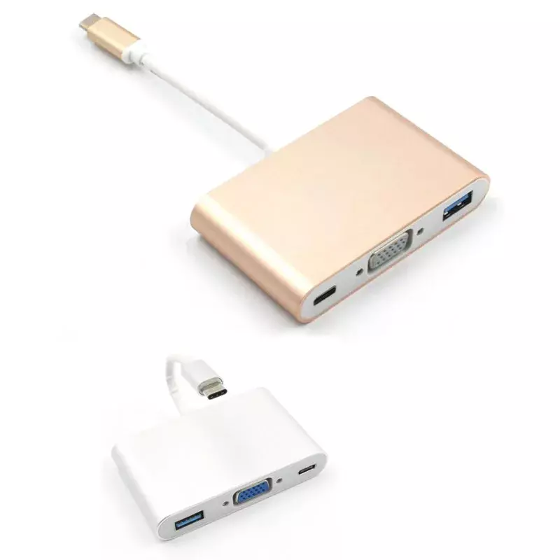 USB 3.1 Tipo C 3.1 Masculino para VGA USB 3.0 Feminino, USB-C Carregamento, Conversor de Vídeo, HUB Cabo Adaptador para Macbook Pro Notebook, 3 em 1