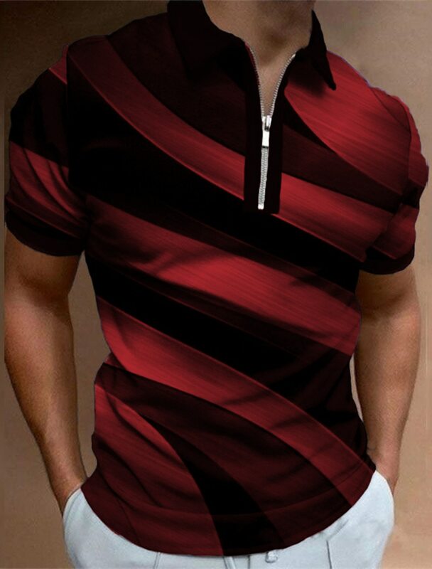 Camisas de Golf con estampado gráfico de rayas en espiral para hombre, Polo informal de tendencia con cremallera de manga corta, Polo Regular de verano