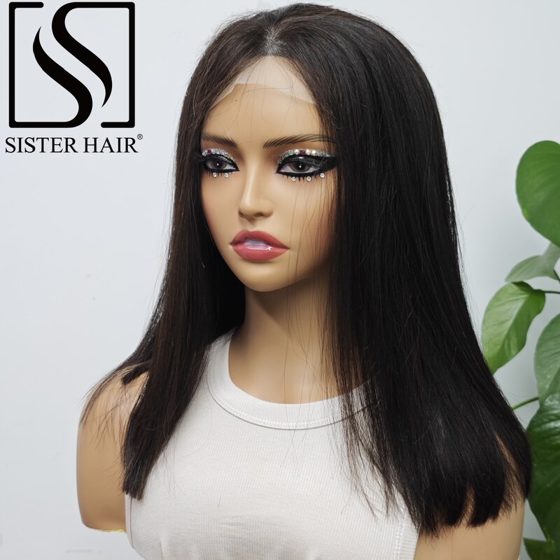 Short Straight 200% Density Natural Color Human Hair Bob Wigs Virgin Hair Transparent Lace Closure Wigs Brazilian Remy Hair Wigs