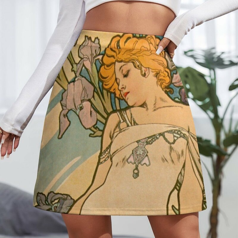 The FLOWERS - IRIS Alphonse Mucha Mini Skirt summer clothes Skirt pants